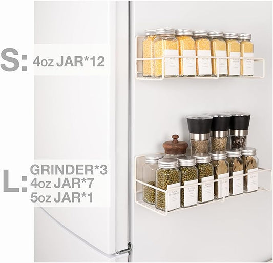 Strong Magnetic Spice Rack For Refrigerator, Large Size Space Saving Organizer, Durable Shelf for Oven, Fridge - 4 Pack - Iron - Cloud Dancer