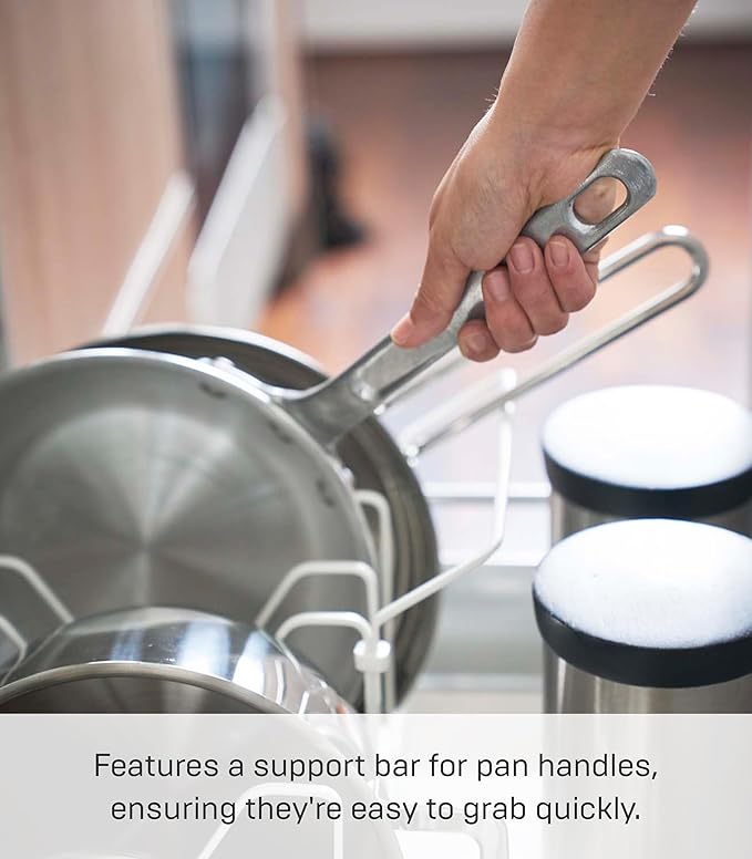 YAMAZAKI home 3840 Adjustable Lid & Pan Organizer-Kitchen Drawer Storage Shelf Rack, One Size, White
