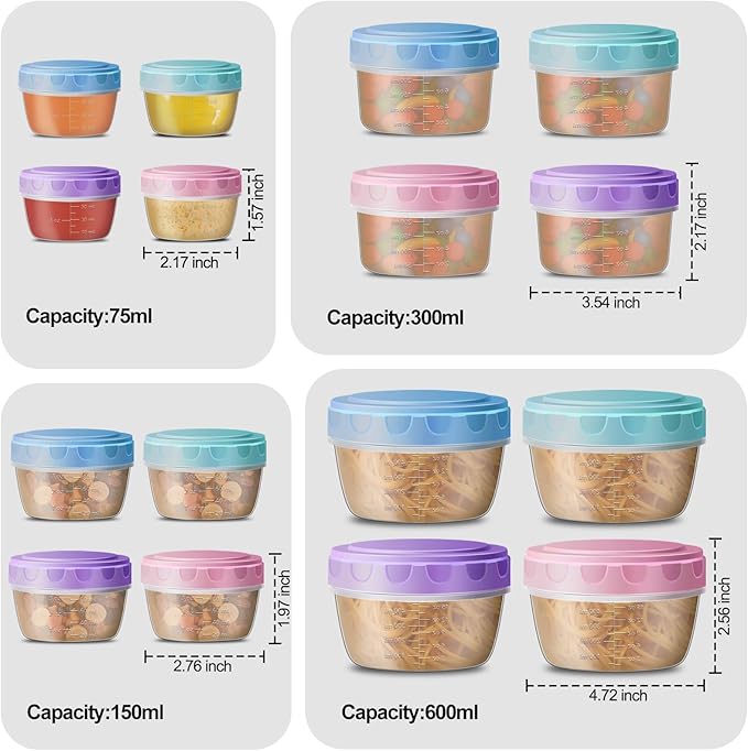 32 Piece Mixed Sized Food Storage Containers with Lids - [ 2OZ, 5OZ, 10OZ, 18OZ], Reusable BPA-Free Meal Prep Containers Set, Leak Proof Salad Dressing Container, (16 Lids &16 Containers)