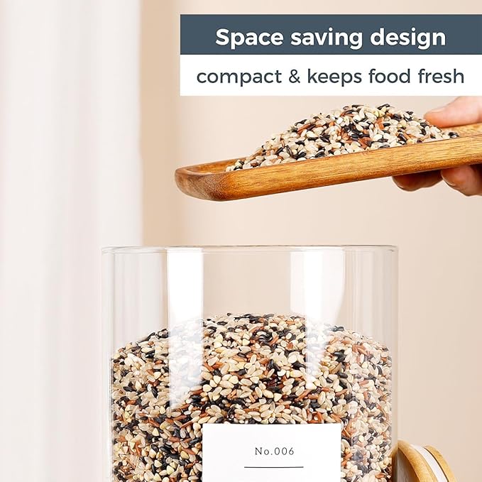 Large Glass Storage Jars With Airtight Bamboo Lid - 100 Fl Oz Thicken Kitchen Glass Food Storage Canister With 42 Pantry Labels - Big Clear Flour And Sugar Containers Farmhouse