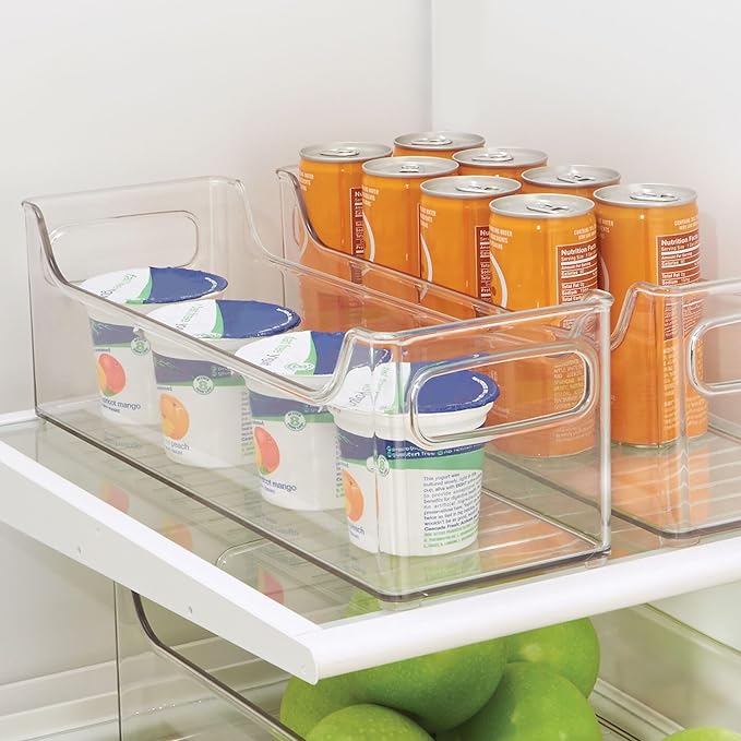 iDesign Stackable Plastic Pantry Bin with Handles for Cabinets or Fridge, Set of 2, Clear, Made in USA