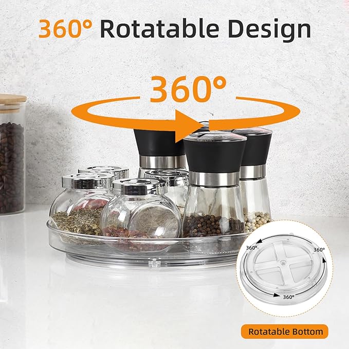 Clear Lazy Susan Organizer, 11 Inch Lazy Susan Turntable for Cabinet, Refrigerator, Pantry Organization and Storage for Spice Rack, Bathroom, Kitchen, Vanity, Makeup Organizer, Fridge(1 Tier)