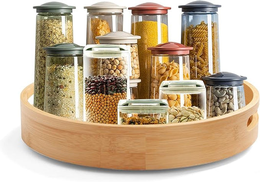 12in Lazy Susan Organizer with Large and Stable Chassis, Bamboo Spices Organizatioon Turntable for Cabinet and Table Top,360 Rotating Bamboo Spice Rack,for Kitchen Bathroom Dinning Table (12in)