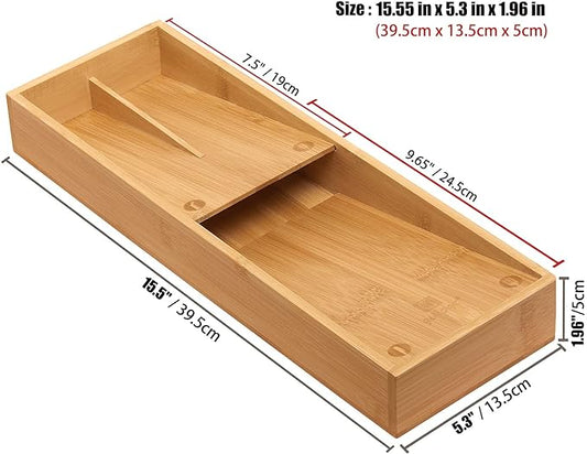 Bamboo Silverware Drawer Organizer, Kitchen Cutlery Tray,Utensil Holder for Spoons, Forks, Knives in Kitchen