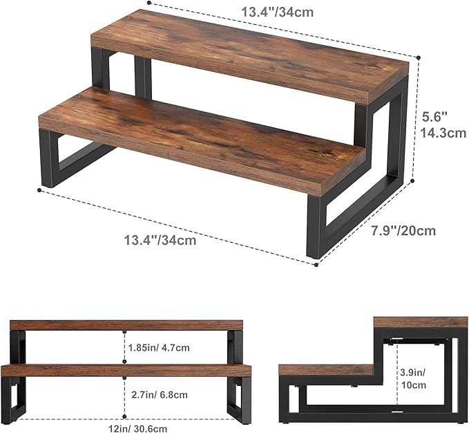 Spice Rack,Spice Rack Organizer for Countertop,Tiered Display Stand-Tiered Shelf Organizer for Pantry,Cupboard,Countertop,Enhances Kitchen Storage and Organization Vintage Color (13.4IN)