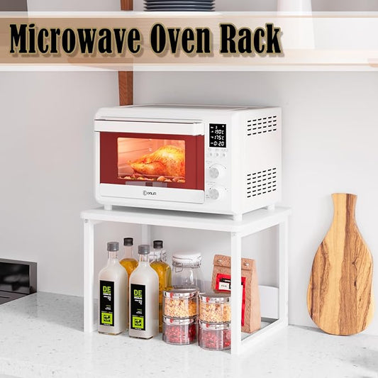 MARTY Kitchen Countertop Organizer Cabinet Shelf, 17x12.4 Large Spice Racks Counter Shelf Microwave Oven Rack Desktop Storage Organization for Kitchen, Office, Metal & Wood, White
