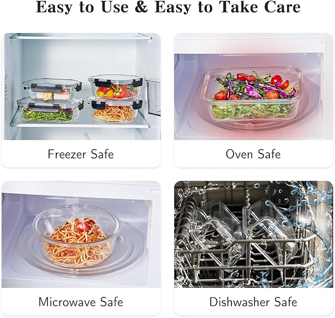 ennogyoson18-Piece Glass Food Storage Containers with Lids Airtight, Meal Prep Container for Lunch, Glass Bento Boxes with Leak Proof Locking Lids, for Microwave, Oven, Freezer and Dishwasher Safe