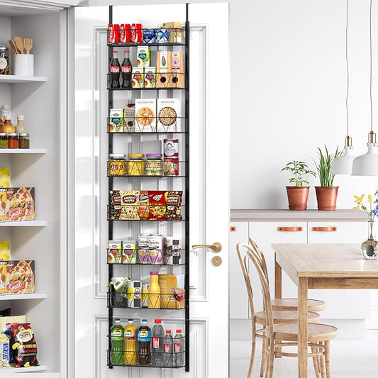 Over The Door Pantry Organizer, Kitchen Organizers and Storage - 8-Tier Pantry Organizers and Storage, Over The Door Organizer for Laundry Room Bathroom Organization, Metal Hanging Spice Rack