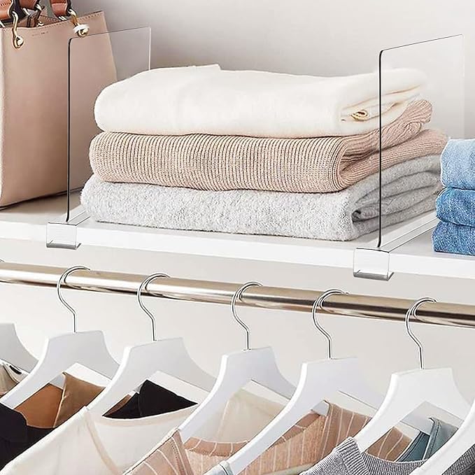 12 Pack Clear Acrylic Shelf Dividers for Closet Shelf Organizer of Bedroom Kitchen Office Bathroom Organizer for Clothes Books Hats and Handbags