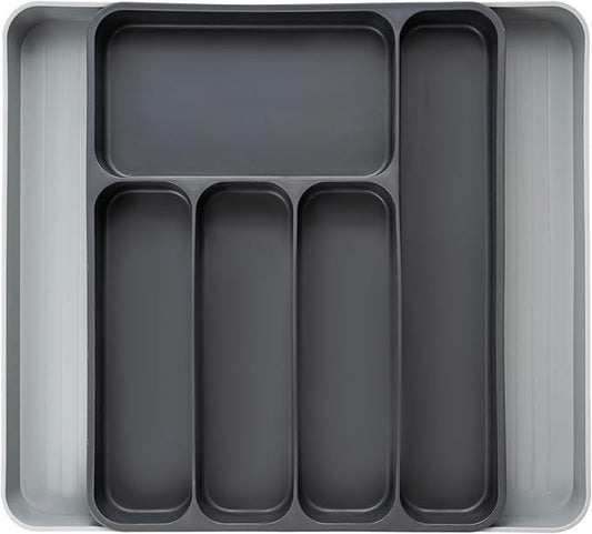 CARTMAN Silverware Drawer Organizer Expandable Utensil Tray for kitchen drawer Flatware and Cutlery Holder Adjustable Plastic Storage for Spoons Forks Knives Large DarkGrey