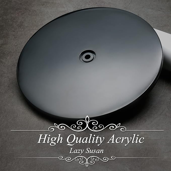 Jersvims 8 Inch Acrylic Turntable Platter, Black Turntable Organizer Round Rotating Plate for Kitchen Pantry Cabinet Desk Rack Spice Cake Cookie Decorating