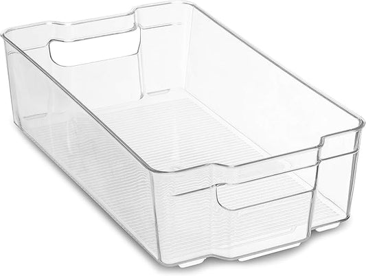 Home Basics Clear Acrylic Food Storage Container Bin for Fridge Freezer or Pantry, Stackable with Handles. Organize Fruit, Vegetables, Yogurt, Snacks, Pasta, Extra Large, 8” x 14"