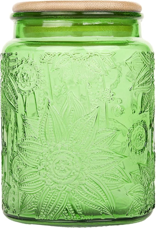 Glass Storage Jars With Airtight Lid, 23.7oz Canister For Kitchen Counter with Bamboo Lid, brown sugar, candy, coffee, cookie, salt, tea,pantry cute Jar (Green, 23.7 fl oz)