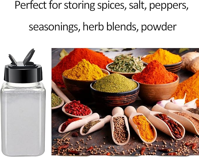 12 Pack 4oz Clear Plastic Spice Jars With Black Plastic Lids, Square Spice Bottles, Seasoning Containers with Chalk Labels, Pen, Funnel, Spice Containers For Kitchen Cabinet