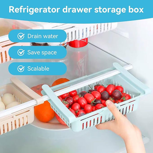 2PCS Refrigerator Drawer, Fridge Drawer Organizer Pull out Storage Drawer Under Shelf Drawer Refrigerator Organizer Bin for Egg Fruit Vegetable(Blue)