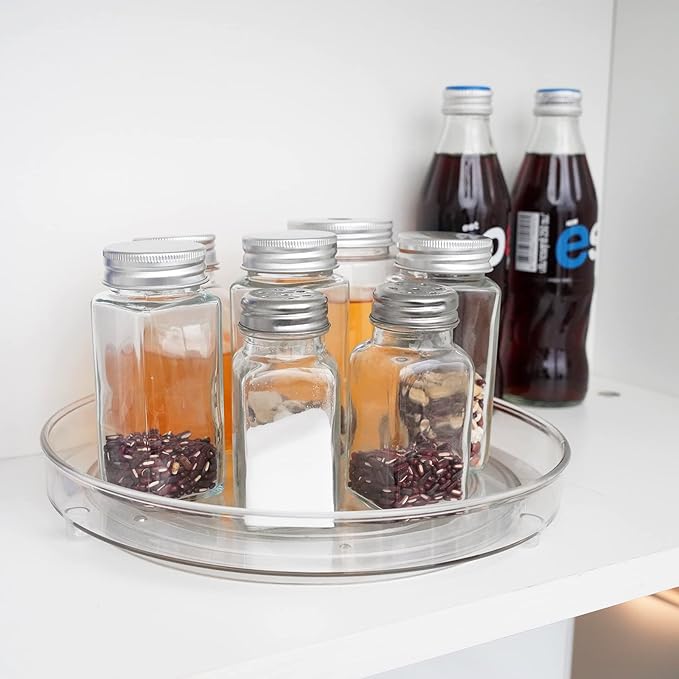 Puricon 2 Pack Clear Lazy Susan Turntable Organizer (12" & 9.25"), Plastic Rotating Tray Home Edit Lazy Susan Spice Rack Cabinet Organizer for Pantry Countertop Kitchen Fridge Bathroom -Low Edge