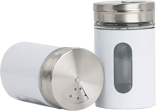 White Salt Pepper Shakers Retro Spice Jars Glass - Set of 2
