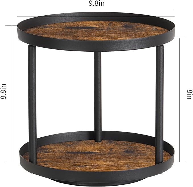Giikin 2 Tier Lazy Susan Organizer, Two Tier Lazy Susan Turntable for Kitchen Countertop Spice Rack Organizer (Rustic Brown, 9.8" x 9.8" x 8.8")