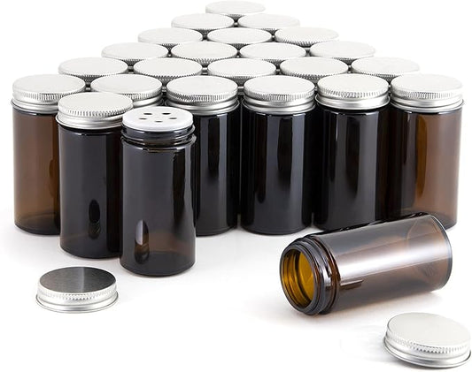 Kamenstein Amber Reusable 3 Oz Jars With Shaker Lids, And Twist-On Caps For Airtight Seals 24 Pk