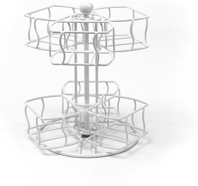 Nifty Tea Bag Spinning Carousel – 6 Compartments, Up to 60 Tea Bags Storage, Spins 360-Degrees, Lazy Susan Platform, Modern White Design, Home or Office Kitchen Counter Organizer