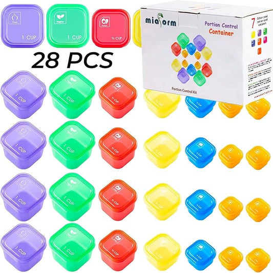 Portion Control Container and Food Plan (Labeled 28 Pcs) - 21 Day Portion Control Container Kit- 21 Day Tally Chart with e-Book