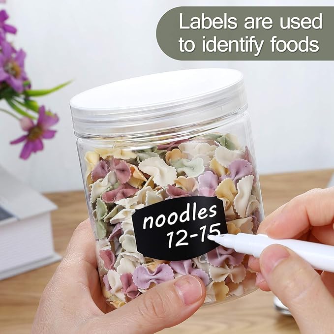 16 OZ Plastic Jars with Lids, 12 Pack Clear Plastic Slime Containers for Kitchen and Household Food Storage of Dry Goods, Creams and More,Included Extra Label and A Pen