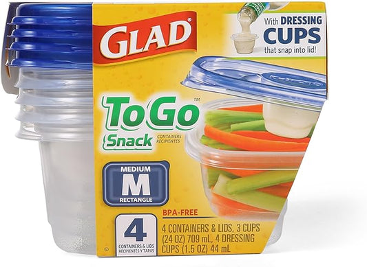 GladWare To Go Snack Food Storage Containers, Medium Rectangle, Holds 24 Ounces of Food, 4 Count Set