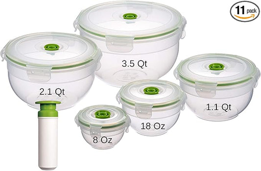 11 piece Vacuum Seal Food Storage Containers with Vacuum Pump, Airtight and Leak Proof, Vacuum Sealed Food Storage Containers, Meal Prep Containers, Keep Food Fresh up to 5 X Longer