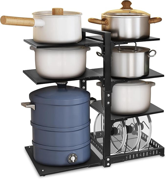 Pot Rack Organizers：CASONNIK 6+1-Tier Adjustable Heavy Duty Pan Organizer for Cabinet ，Multiple Use Modes，Pot Rack & Pan Rack for Kitchen Counter and Cabinet