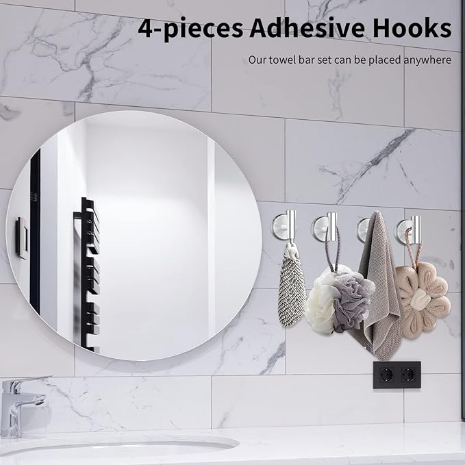 10-Pieces Bathroom Hardware Set, Includes 24 Inch Towel Racks for Bathroom Wall Mounted, Toilet Paper Holder, Towel Hooks for Bathrooms, Towel Rings for Bathroom Wall (Brushed Nickel)
