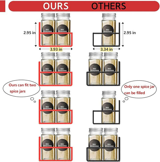 Magnetic Spice Rack Organizer for Fridge Seasoning Organizer for Kitchen storage with Screw or Adhesive Hanging,Magnetic Shelf with Hook for Refrigerator and Oven (Red, 4pack)