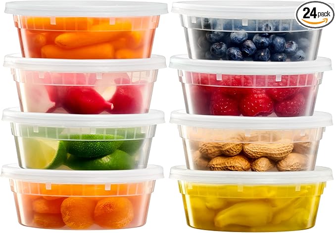 [24 Sets] 8 oz. Deli Food Storage Freezer Containers With Leak-proof Lids