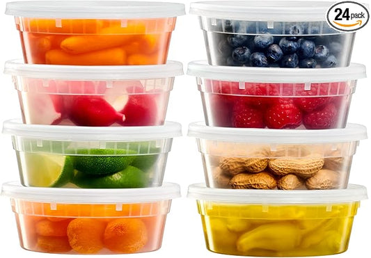 [24 Sets] 8 oz. Deli Food Storage Freezer Containers With Leak-proof Lids