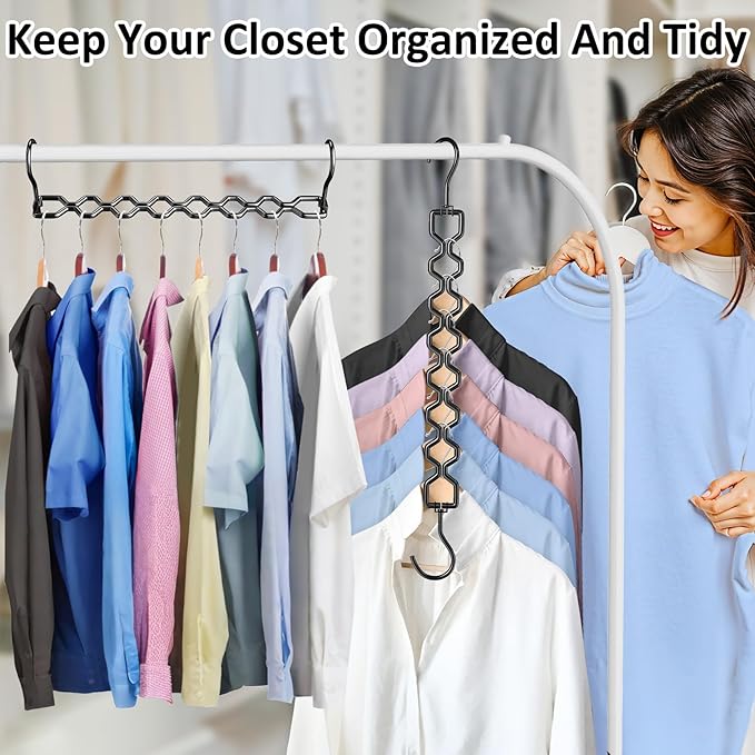 12 Pack Space Saving Hangers for Clothes, Heavy Duty 30Lbs Capacity Magic Collapsible Clothes Space Saver Metal Hanger Organizer with 360° Swivel Hook, Closet Organizers Dorm Room Essentials Black