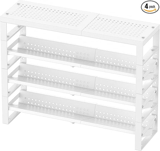 Expandable, Stackable, Adjustable Spice Rack kitchen Organizer,Metal Pantry Storage Shelves - Multi-Tier Shelf for Cabinet, Countertop, Pantries, Cupboard or Wall Mount,White