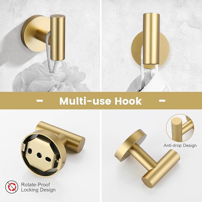 YACVCL 10 Pieces Bathroom Hardware Set Gold, 27.5 Inch Bathroom Towel Holder Set SUS304 Stainless Steel Towel Bar Set Wall Mounted Brushed Gold Bathroom Accessories Set
