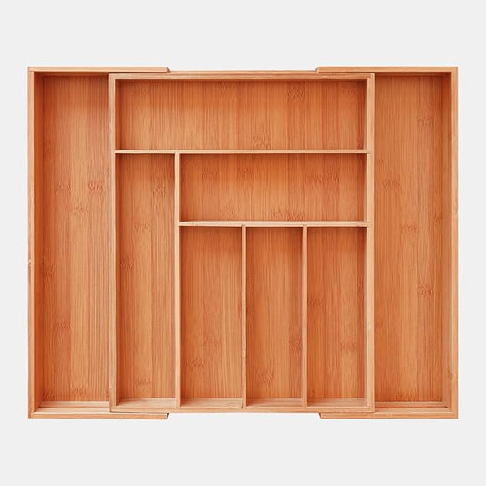 Expandable Bamboo Silverware Drawer Organizer for kitchen, bamboo drawer organizer of 8 Compartments, Flatware and Kitchen Utensils organizer(Natural)