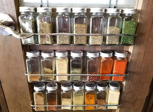 Expandable Rack (chrome, set of 3)-Mount on cabinet door/pantry/wall-Convenient storage for spices, K-cups, medications, acrylic paints & more-Great for use in kitchens, bathrooms & RV/campers
