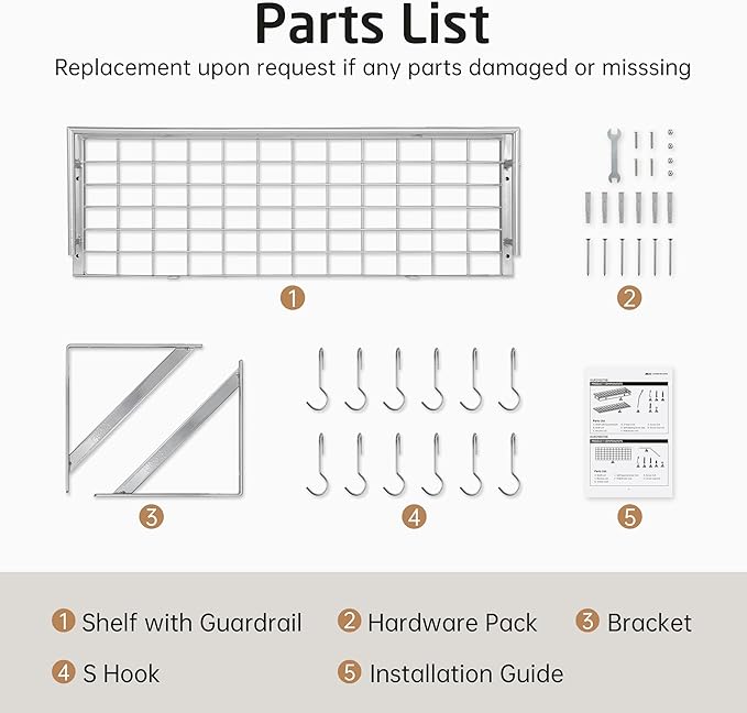 KES 30-Inch Silver Gray Pot Rack, Wall MountedHanging Pot and Pan Organizer with 12 Sturdy Hooks, Kitchen Wall Hanger Shelves Modern, KUR215S75A-SG