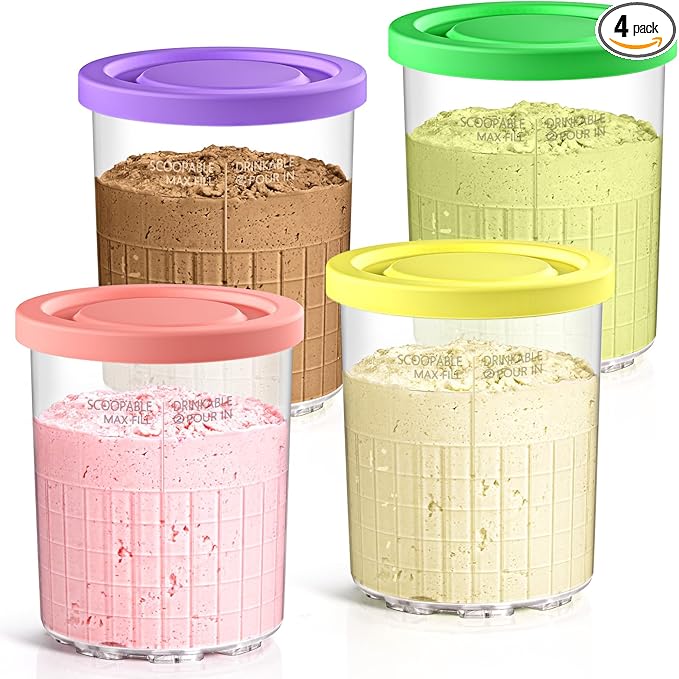 24OZ Ninja Creami Pints and Lids - 4 Pack Ninja Creami Containers, Ninja Creami Deluxe Pints, XL Creami Pint Containers Compatible with Ninja Creami Deluxe 11-in-1 NC500 & NC501 Series Ice Cream Maker