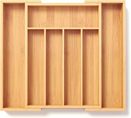 Expandable Kitchen Drawer Organizer,Bamboo Silverware Organizer for Utensils,Adjustable Flatware Tray (13.77 * 10.23~16.53 * 1.96)