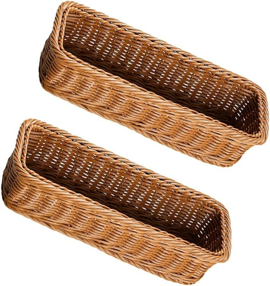 Cabilock 2pcs Wicker Rectangular Woven Baskets Bins Rattan Woven Utensils Holder Cutlery Organizer for Countertop Chopsticks Storage