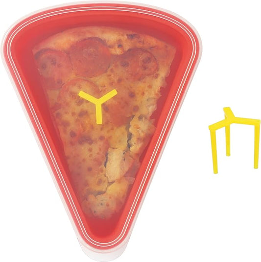 3-Pack Reusable Silicone Leftover Pizza Slice Storage Container with Air-tight Lids-BPA Free,Fits Single Slice up to 16",On-the-go Bento Style,Microwave, Freezer & Dishwasher Safe(3 Red)