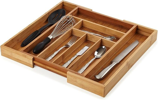 Heim Concept Drawer Organizer Bamboo Cutlery Tray Silverware Organizer/Utensil Holder, Drawer Dividers Organizer for Silverware, Flatware, Knives in Kitchen