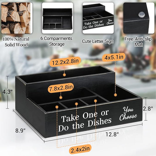 Paper Plate Holder for Kitchen Counter, Paper Plates Organizer with Large Cup Holder,Wooden Plates Dispenser Caddy,Disposable Plate Cup Napkin Dispenser Box (Black)