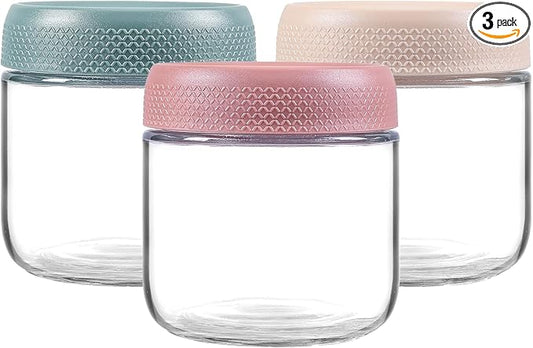 NETANY 3-pack 10oz Glass jars with Airtight Lids, Overnight Oats Containers with Lids, Wide mouth Mason Salad jars, Glass Food Storage Containers for Snacks Yogurt Spice Sugar