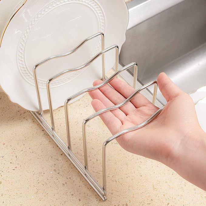 SANNO Pot Lid Organizer Pot Lid holder, Pots and Pans Organizer Drawer Plate Organizer for Bakeware Dish Plate, Cutting Boards, Pots & Pans, Serving Trays, Reusable Containers in Cabinet Pantry