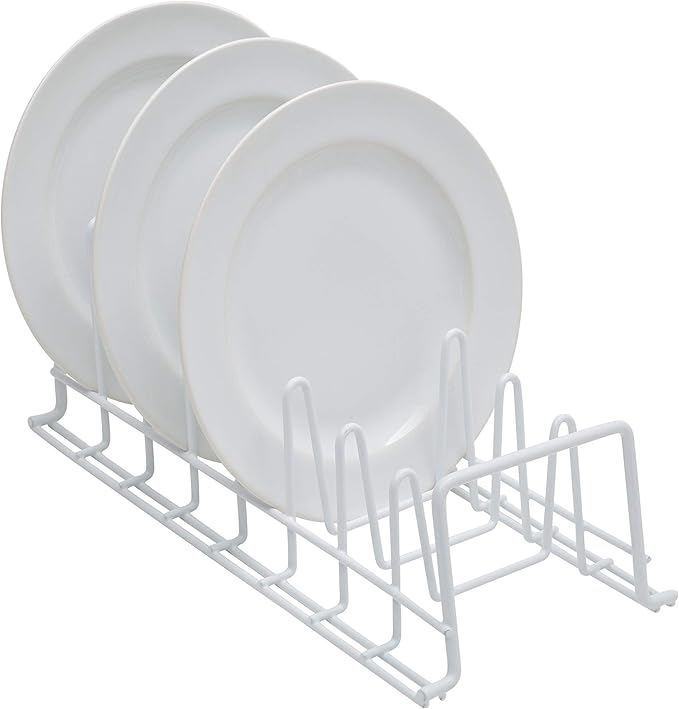 Organize It All Vinyl Coated Kitchen Wire Lid Plate Rack, 8 dividers, Great for Storing Plates, Lids, Kitchen Organization, White