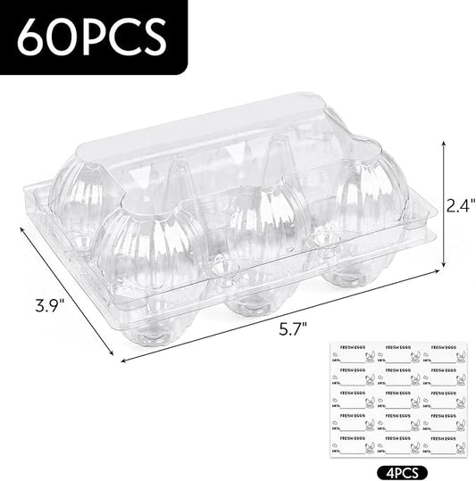 HANSGO Clear Egg Cartons Bulk, Half Dozen 6 Count Empty Egg Carton Storage Containers for Home Ranch Chicken Farm Market Display, 60 PCS