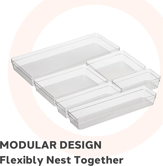 Oggi Drawer Organizer - 6" X 9" - Ideal for Organizing Kitchen Drawers, Office, Desk, Silverware, Kitchen Utensils, Cosmetics and Bathrooms, Rectangular, Clear, 1.0 Count